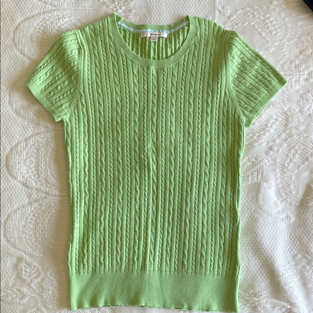 Merona Lime Green Cable-Knit Short Sleeve Tee